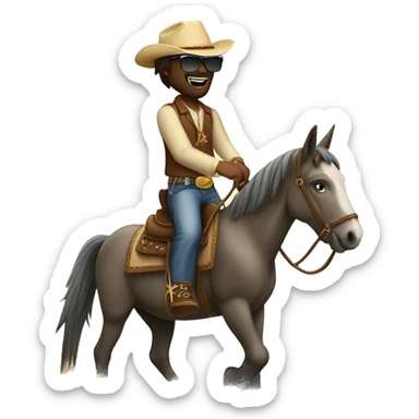 A horse riding a donkey in the middle of an ocean wearing cowboy boots and parada sunglasses  sticker