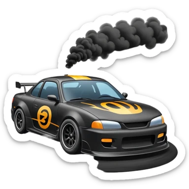 Emoji of a drifting car on a race track with tire smoke sticker