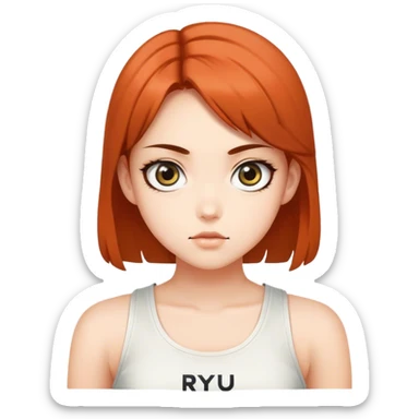 Beautiful girl with big eyes and "ryu" written on toptank sticker