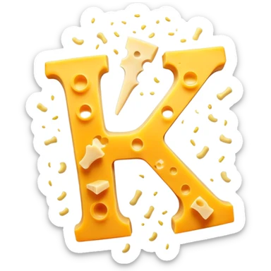 Ethereal vitamin K2 symbol and a glowing bone surrounded by translucent, shimmering pieces of cheese floating in a magical arrangement. Golden rays connect the cheese to the K2 symbol and then to the glowing bone, showing the pathway of nutrients. sticker