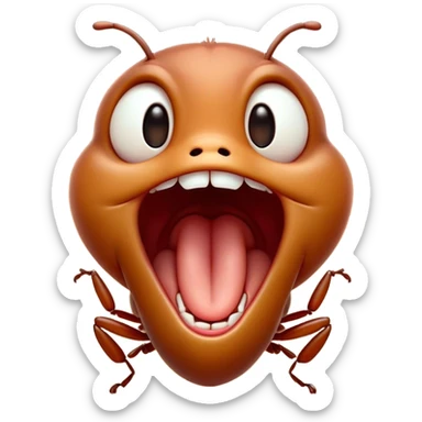 Cinematic Adorable Yawning Ant Portrait Emoji, Head tilted slightly with a dramatic, wide-open yawn, showcasing a tiny, segmented body with softly drooping features and sleepy, half-closed eyes, Simplified yet irresistibly cute features, highly detailed, glowing with a soft, cozy natural glow, high shine, relaxed yet expressive, stylized with a dash of whimsical charm, soft glowing outline, capturing the essence of a drowsy ant that appears ready to stretch out for a nap! sticker