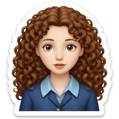 pale woman with ne meter long brown curly hair, middle part sticker