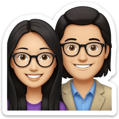 Show me an classy sexy Asian American woman without glasses who loves a cool tall white guy with brown  with glasses  sticker