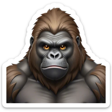 Cinematic Noble Silverback Gorilla Portrait Emoji, Poised and majestic, with a powerful, muscular frame accentuated by a distinguished silver mane and piercing, wise eyes, Simplified yet sharp and sophisticated features, highly detailed, glowing with a soft, regal jungle glow, high shine, intelligent and commanding, stylized with an air of imperial strength, focused and resolute, soft glowing outline, capturing the essence of a watchful guardian that feels as though it could step out of the screen with effortless authority! sticker