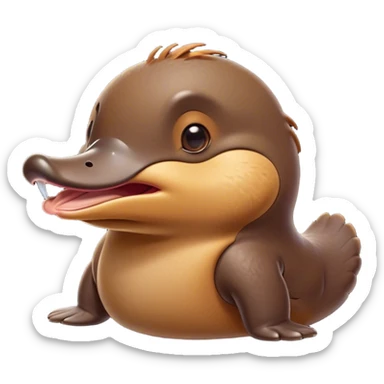 Cinematic Cute Yawning Platypus Portrait Emoji, Head tilted slightly with a dramatic, wide-open yawn, showcasing a soft, textured brown fur with a relaxed duckbill and droopy eyes in drowsy contentment, Simplified yet irresistibly adorable features, highly detailed, glowing with a soft, cozy glow, high shine, relaxed yet expressive, stylized with a touch of quirky charm, bright and endearing, soft glowing outline, capturing the essence of a sleepy yet affectionate platypus, so drowsy it feels like it could float out of the screen and curl up for a nap! sticker