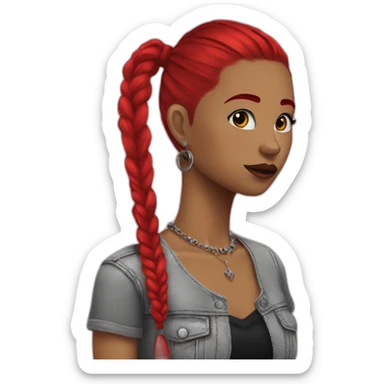 Punk ,ponytail black , earrings, vestido rojo sticker