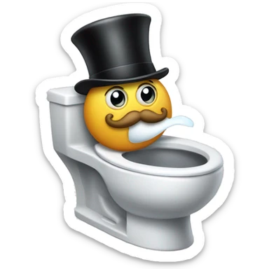 A toilet, wearing a mustache and monocle and top hat sticker