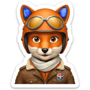 renard aviateur, casque en cuir vintage, écharpe blanche, blouson aviateur sticker