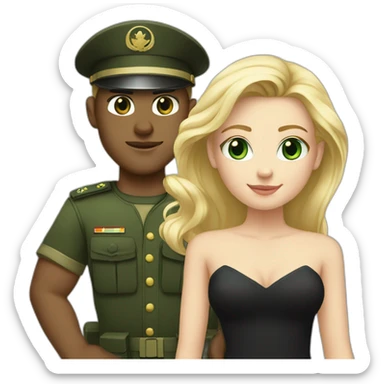 army blond guy and blond long hair girl with green eyes in black dress sticker