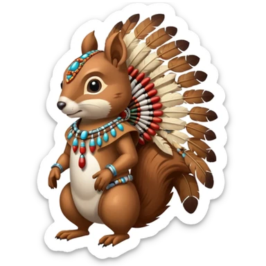 Full Robotic squirrel wearing native American regalia with feathers and beads sticker