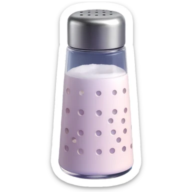 Add salt shaker holes to the top of the salt shaker. Keep everything else exactly the same, iOS emoji style, 3D, shiny, smooth gradients, soft shadows, realistic salt shaker shape, metallic lid, no face. Add a subtle highlight to the glass. sticker