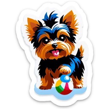 Yorkie playing with toys sticker