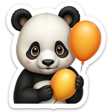 panda holding yellow and orange lines balloon in hand sticker
