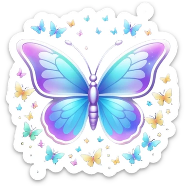 bts logo with butterflies on the logo and flying around it and light sparkles around it all sticker