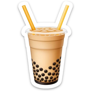 Bubble Tea with tapioca pearls and wide straw in cup, simplified emoji style with bold outlines and bright colors, cartoon style Taiwan popular drink Boba sticker