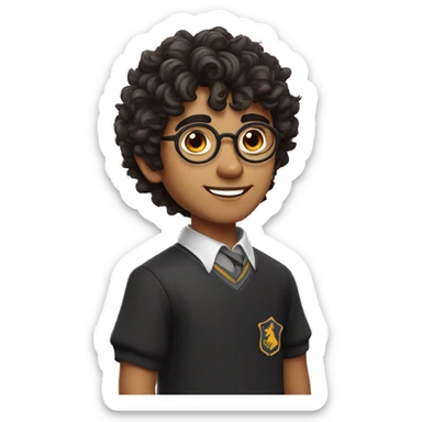 young handsome Indian boy with messy fringe curly hair  and fair white  skin with sharp jawline and small eyes with harry potter glasses on sticker