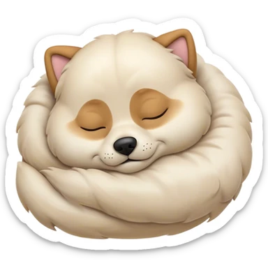 Meme-Worthy Cute Sleeping Domestic Dog Portrait Emoji, Head resting peacefully with a contented smile, showcasing a delightfully cuddly build and a luxuriously soft coat, eyes gently closed in serene, restful slumber, Simplified yet hilariously adorable features, highly detailed, glowing with a soft, drowsy light, high shine, relaxed and utterly lovable, stylized with an air of playful laziness, soft glowing outline, capturing the essence of a sleeping dog that feels destined to become the next viral sensation of adorable rest! sticker