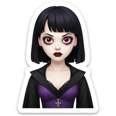 vampira gótica zumbi de cabelo preto e franja e roupa com decote sticker