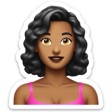Tanned woman with black hair dressed in 1990s pop princess hair, makeup, and neon attire  sticker