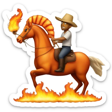 A flaming shrimp riding a horse sticker