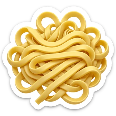 loose tangle of pale yellow cooked noodles with soft glossy texture and natural curves, strands slightly twisted and overlapping, freshly prepared dish, no bowl chopsticks or sauce, apple emoji style, soft lighting, subtle shadows, emoji scale sticker