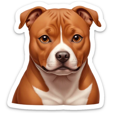 Cinematic Noble Red/Fawn Staffordshire Bull Terrier Portrait Emoji, Poised and regal, with a compact, muscular build and a sleek, well-groomed red/fawn Fur accented by subtle white markings, deep-set soulful dark eyes, Simplified yet sharp and sophisticated features, highly detailed, glowing with a soft, dignified glow, high shine, intelligent and loyal, stylized with an air of strength, focused and attentive, soft glowing outline, capturing the essence of a watchful and confident guardian, so majestic it feels as though it could stride out of the screen with effortless authority! sticker