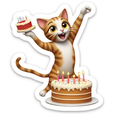Cat dancing with birthday cake sticker