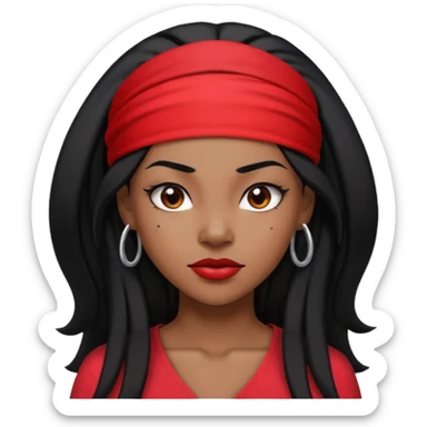 Black woman lawyer with long black hair and red headband, strong, sharp, and professional expression sticker