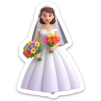 happy bride planning her wedding, sitting with a notebook and flowers sticker