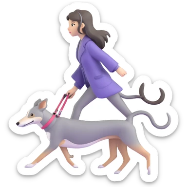 Japanese girl with flowing hair walking a solid grey greyhound with cherry blossoms in the background sticker