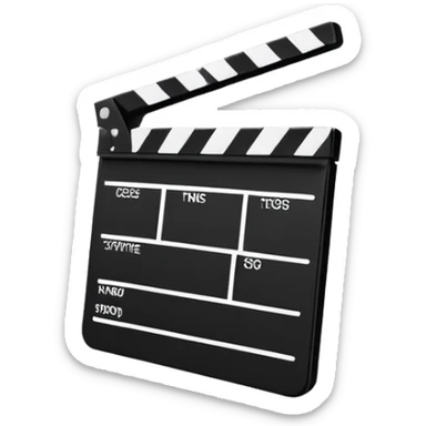 extremely minimalist movie clapper, just two rectangles with a single diagonal line, black and white only sticker