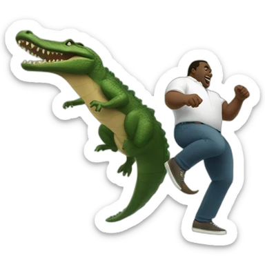 Large black man kicking a crocodile sticker