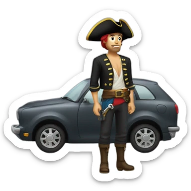 un pirate debout avec une coche dans les mains sticker