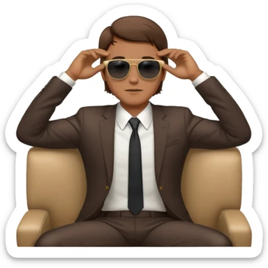 white man with brown hairs in formal suit wearing sunglasses resting with hands behind head sticker