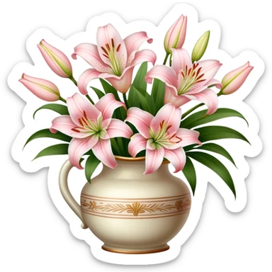 Bouquet light pink liliums in vintage  vase sticker