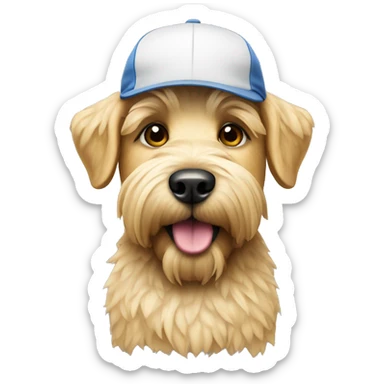 Wheaten dog with golf hat sticker
