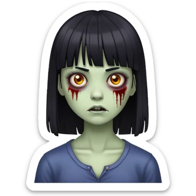Garota zumbi com cabelos pretos lisos com franja (tipo esse emoji 🧟‍♀️)  sticker