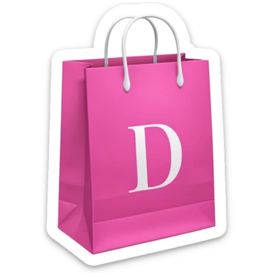 Fuchsia pink paper bag with white handles, repeating 'DRUNI' pattern in light pink and a large vertical 'DRUNI' in bold white letters in the center, iOS emoji style, shiny and realistic. sticker