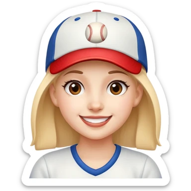 girl with a baseball cap, happy face sticker