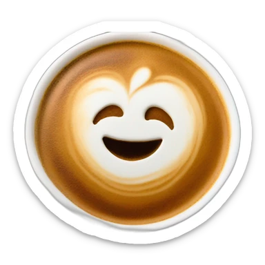 a coffee in a white cup with latte art  sticker