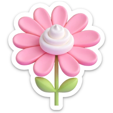 a single large flower-shaped marshmallow, pink and white, fluffy texture, isolated sticker