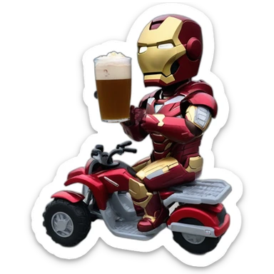 Iron Man sur un quad avec une bière dans sa main et du Nutella sticker