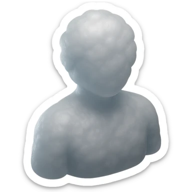 shoulder-up person made of white fluffy clouds with convex texture, matte glass style sticker