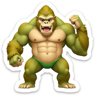 A yellow curved banana body with a muscular green gorilla head on top, showing teeth sticker