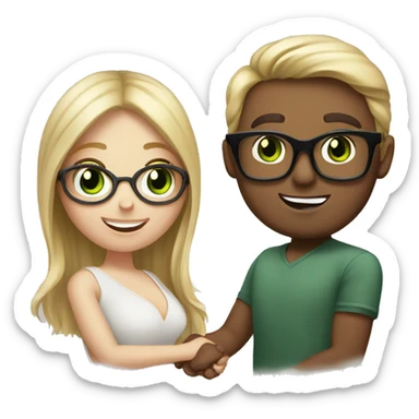 A blonde girl with dark green eyes and freckles gets proposed to by her White skinned brunette boyfriend with brown eyes and glasses sticker