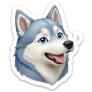 Cinematic Cute Yawning Siberian Husky Portrait Emoji, Head tilted slightly with a dramatic, wide-open yawn, showcasing a thick grey and white coat with a frosty sheen, floppy ears slightly drooping, round icy blue eyes barely open in drowsy contentment, Simplified yet irresistibly adorable features, highly detailed, glowing with a soft, cool glow, high shine, relaxed yet expressive, stylized with a touch of whimsy, bright and endearing, soft glowing outline, capturing the essence of a sleepy yet affectionate companion, so drowsy it feels like it could stretch out of the screen and curl up for a nap! sticker