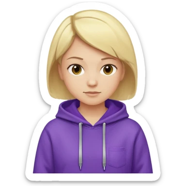 Crea un emoji de un electricista, chico rubio pelo corto hacia al lado, sin gafas, con sudadera morada y nombre empresa INDYDES sticker