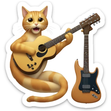 Animal fantástico mitad gato mitad dragón tocando la guitarra sticker