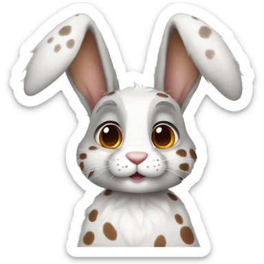 Anthro male bunny rabbit with freckles droopy ears, grey fur with brown spots sticker