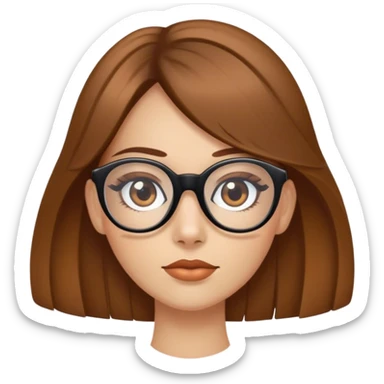 Una chica con cabello largo y liso, con flequillo al costado. Con lentes y ojos marrones  sticker